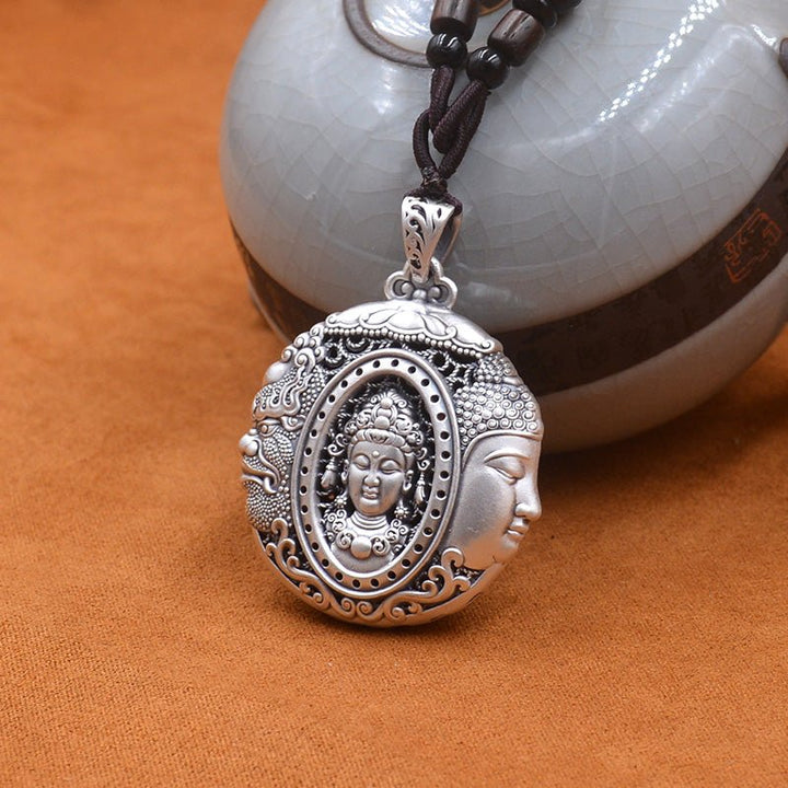Sterling Silver Avalokitesvara Protection Peace Meditation Necklace Pendant - BuddhaEnergyHealing