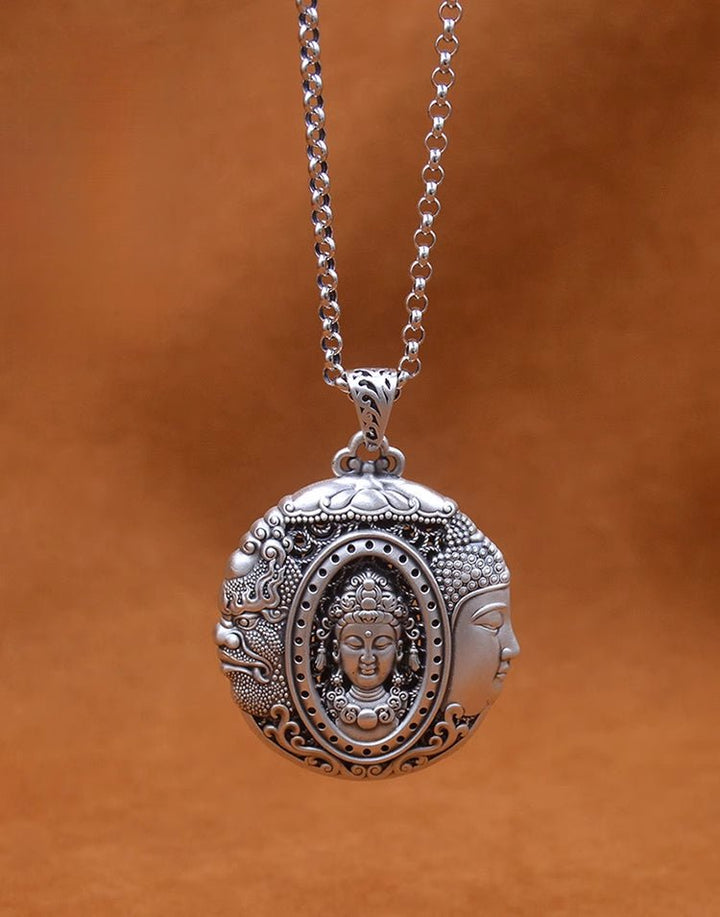 Sterling Silver Avalokitesvara Protection Peace Meditation Necklace Pendant - BuddhaEnergyHealing