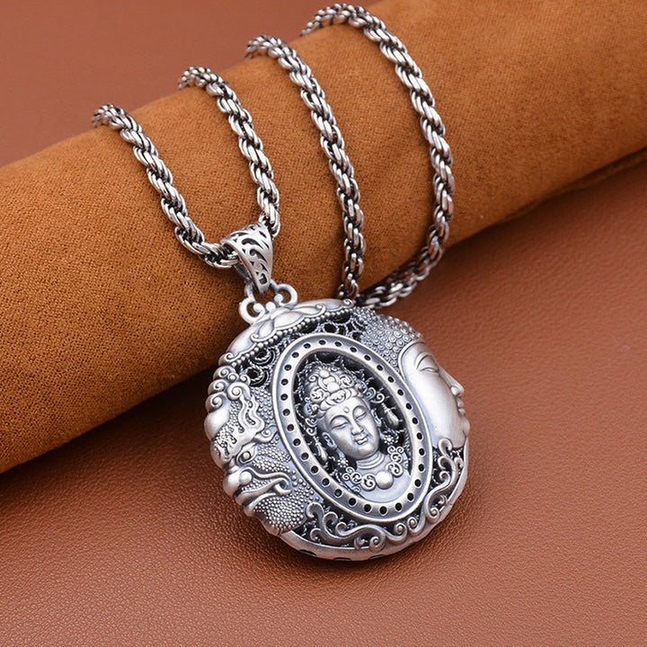 Sterling Silver Avalokitesvara Protection Peace Meditation Necklace Pendant - BuddhaEnergyHealing