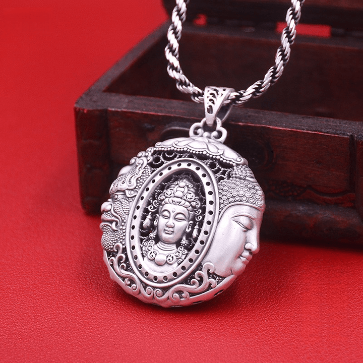 Sterling Silver Avalokitesvara Protection Peace Meditation Necklace Pendant - BuddhaEnergyHealing