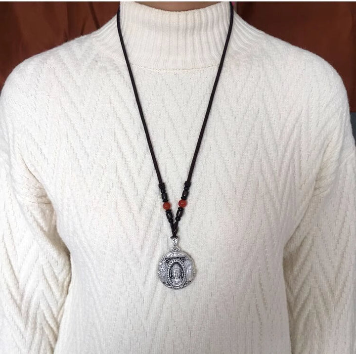 Sterling Silver Avalokitesvara Protection Peace Meditation Necklace Pendant - BuddhaEnergyHealing
