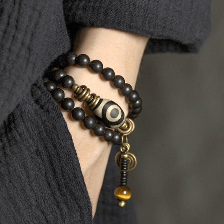 Tibet Blackwood Tigereye Agate Tibet Beads Protection Healing Calm Bracelet - BuddhaEnergyHealing