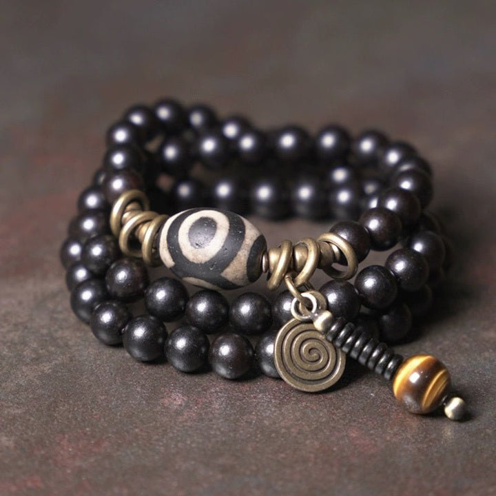 Tibet Blackwood Tigereye Agate Tibet Beads Protection Healing Calm Bracelet - BuddhaEnergyHealing
