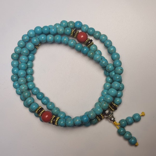 Tibetan 108 - Piece Optimized Turquoise Beads Meditation Energy Bracelet - BuddhaEnergyHealing