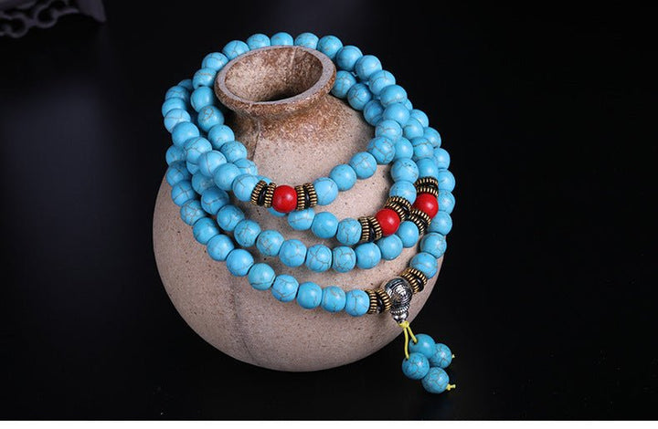 Tibetan 108 - Piece Optimized Turquoise Beads Meditation Energy Bracelet - BuddhaEnergyHealing