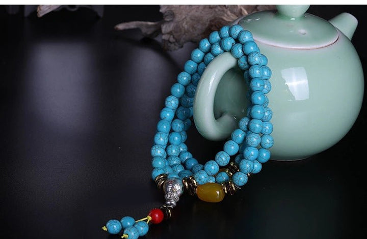 Tibetan 108 - Piece Optimized Turquoise Beads Meditation Energy Bracelet - BuddhaEnergyHealing