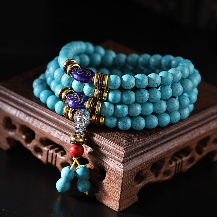Tibetan 108 - Piece Optimized Turquoise Beads Meditation Energy Bracelet - BuddhaEnergyHealing