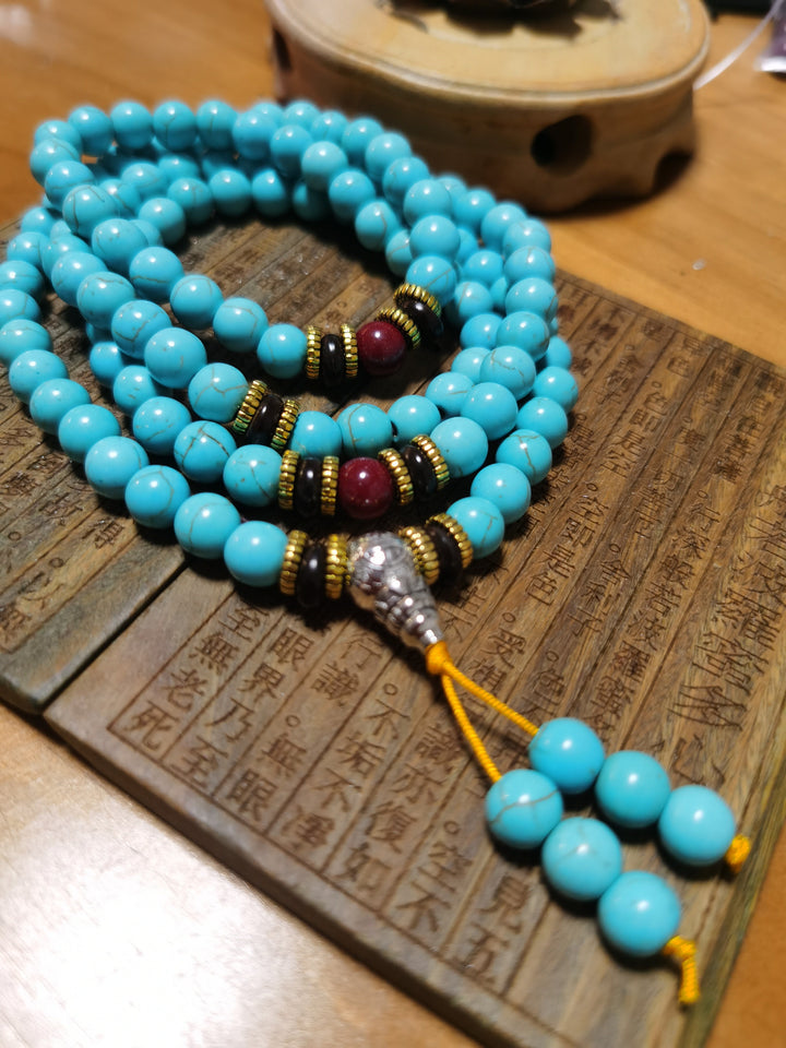 Tibetan 108 - Piece Optimized Turquoise Beads Meditation Energy Bracelet - BuddhaEnergyHealing