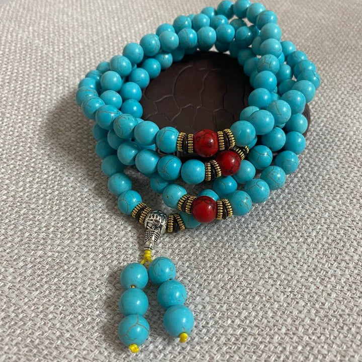 Tibetan 108 - Piece Optimized Turquoise Beads Meditation Energy Bracelet - BuddhaEnergyHealing