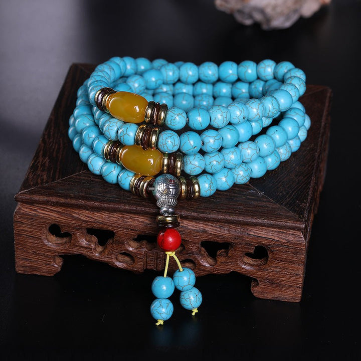 Tibetan 108 - Piece Optimized Turquoise Beads Meditation Energy Bracelet - BuddhaEnergyHealing