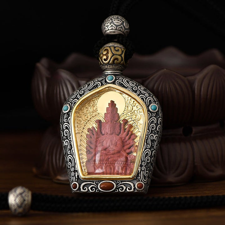 Tibetan Birth Buddha Pure Silver Agate Turquoise Protection Pendant - BuddhaEnergyHealing