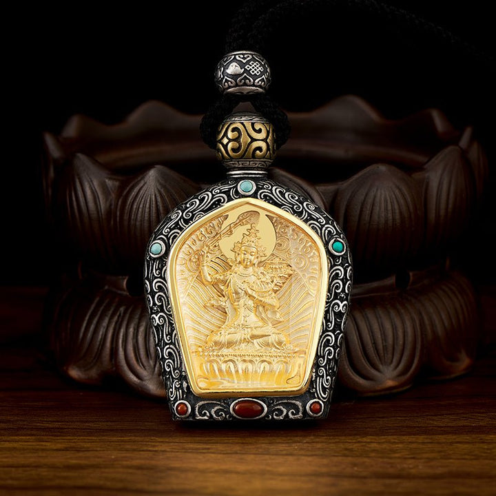 Tibetan Birth Buddha Pure Silver Agate Turquoise Protection Pendant - BuddhaEnergyHealing