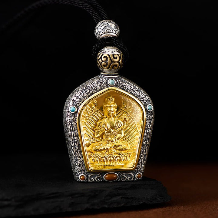 Tibetan Birth Buddha Pure Silver Agate Turquoise Protection Pendant - BuddhaEnergyHealing