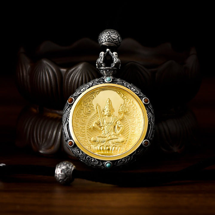 Tibetan Birth Buddha Pure Silver Agate Turquoise Protection Pendant - BuddhaEnergyHealing