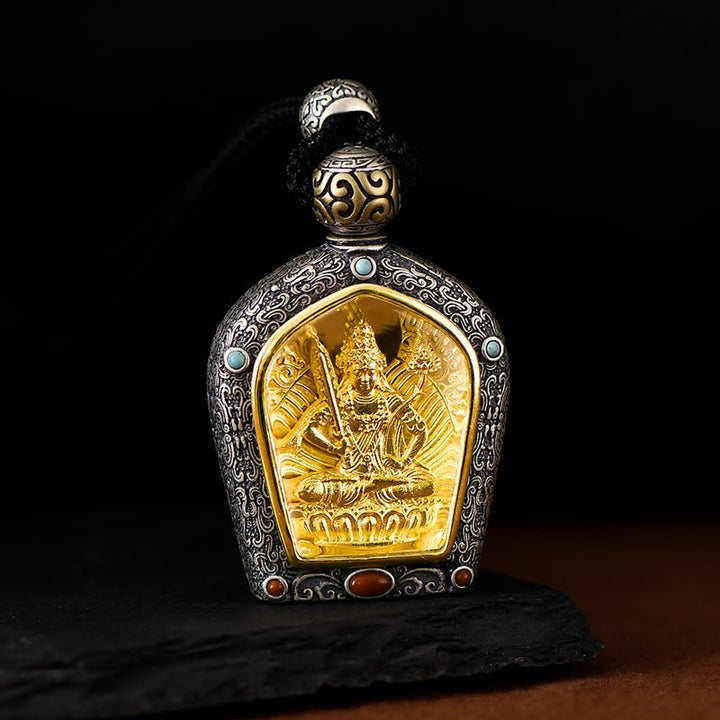 Tibetan Birth Buddha Pure Silver Agate Turquoise Protection Pendant - BuddhaEnergyHealing