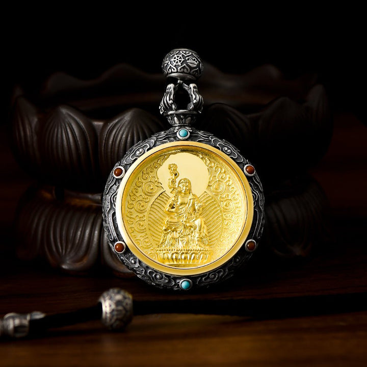 Tibetan Birth Buddha Pure Silver Agate Turquoise Protection Pendant - BuddhaEnergyHealing