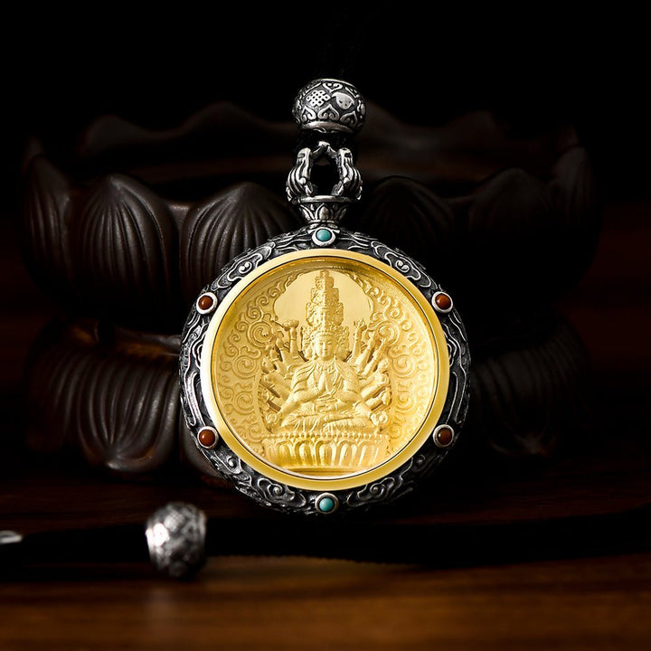 Tibetan Birth Buddha Pure Silver Agate Turquoise Protection Pendant - BuddhaEnergyHealing