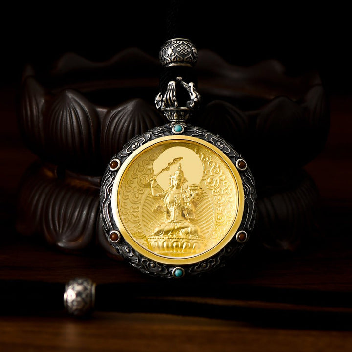 Tibetan Birth Buddha Pure Silver Agate Turquoise Protection Pendant - BuddhaEnergyHealing