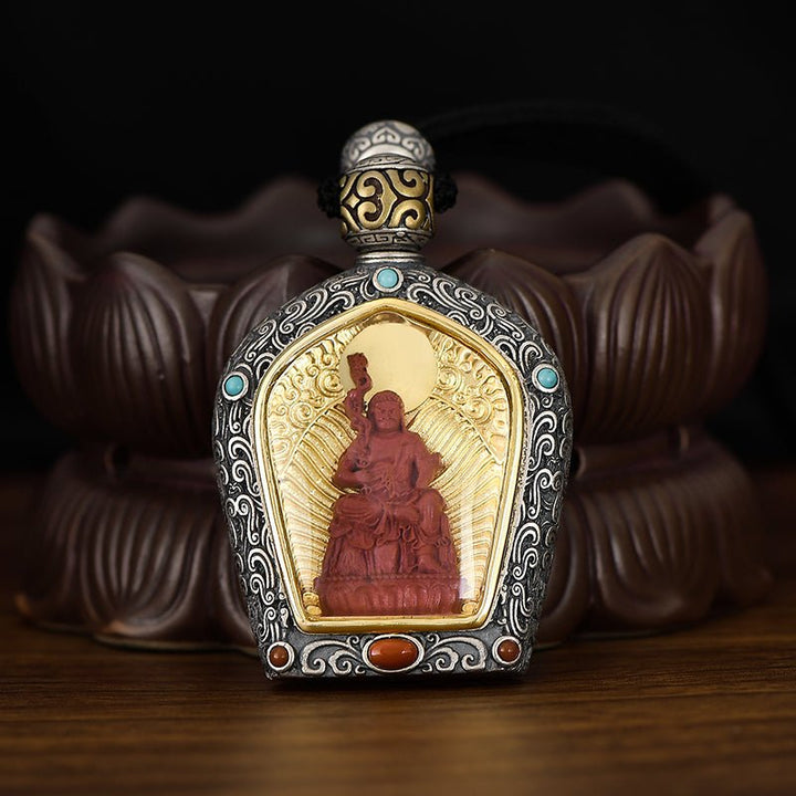 Tibetan Birth Buddha Pure Silver Agate Turquoise Protection Pendant - BuddhaEnergyHealing