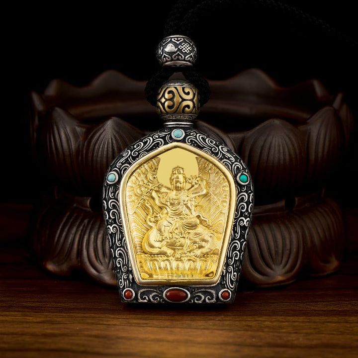 Tibetan Birth Buddha Pure Silver Agate Turquoise Protection Pendant - BuddhaEnergyHealing