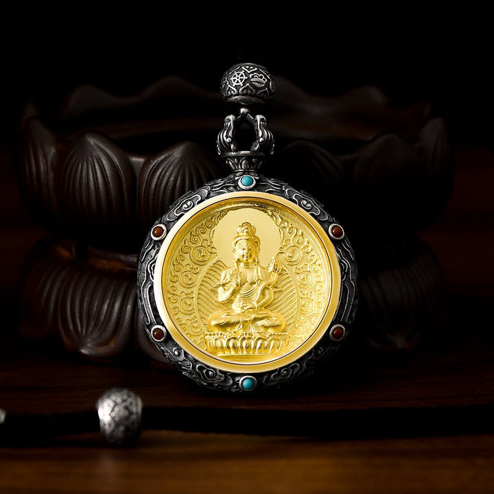 Tibetan Birth Buddha Pure Silver Agate Turquoise Protection Pendant - BuddhaEnergyHealing