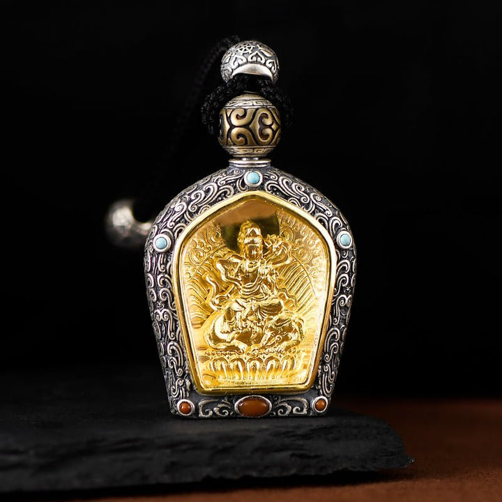 Tibetan Birth Buddha Pure Silver Agate Turquoise Protection Pendant - BuddhaEnergyHealing