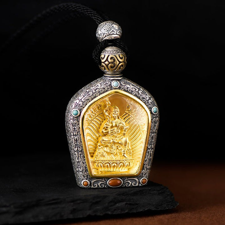 Tibetan Birth Buddha Pure Silver Agate Turquoise Protection Pendant - BuddhaEnergyHealing