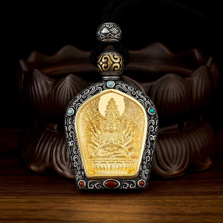 Tibetan Birth Buddha Pure Silver Agate Turquoise Protection Pendant - BuddhaEnergyHealing