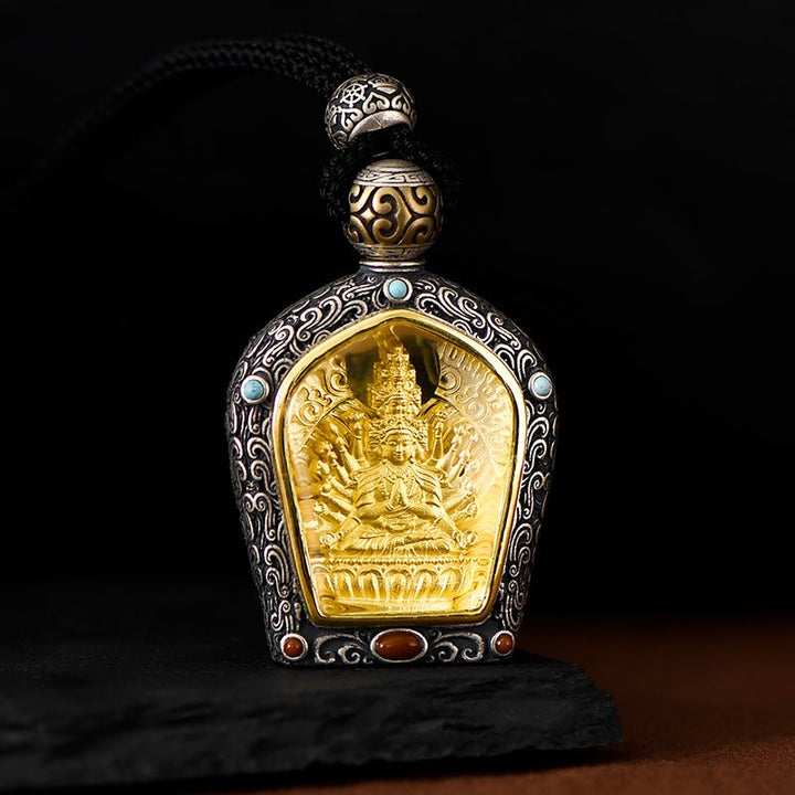 Tibetan Birth Buddha Pure Silver Agate Turquoise Protection Pendant - BuddhaEnergyHealing