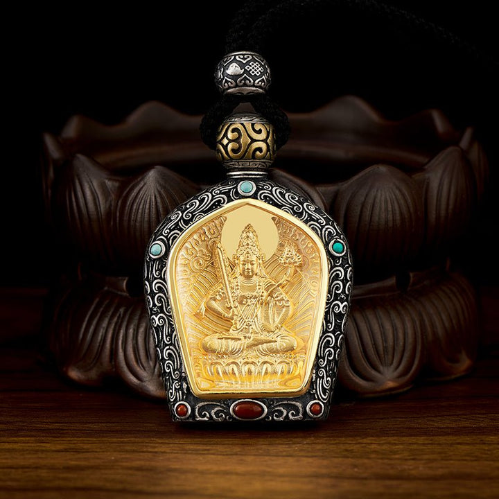 Tibetan Birth Buddha Pure Silver Agate Turquoise Protection Pendant - BuddhaEnergyHealing
