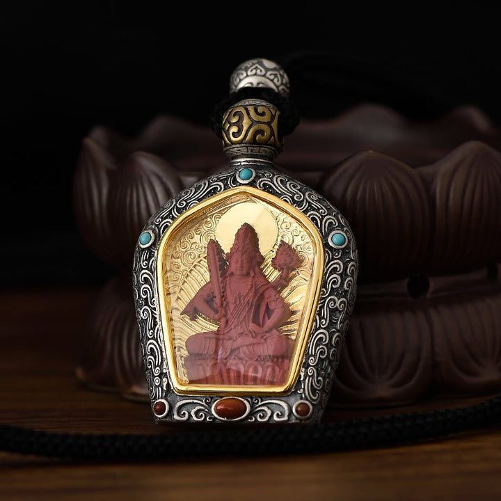 Tibetan Birth Buddha Pure Silver Agate Turquoise Protection Pendant - BuddhaEnergyHealing