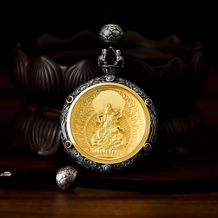 Tibetan Birth Buddha Pure Silver Agate Turquoise Protection Pendant - BuddhaEnergyHealing