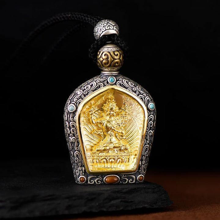 Tibetan Birth Buddha Pure Silver Agate Turquoise Protection Pendant - BuddhaEnergyHealing