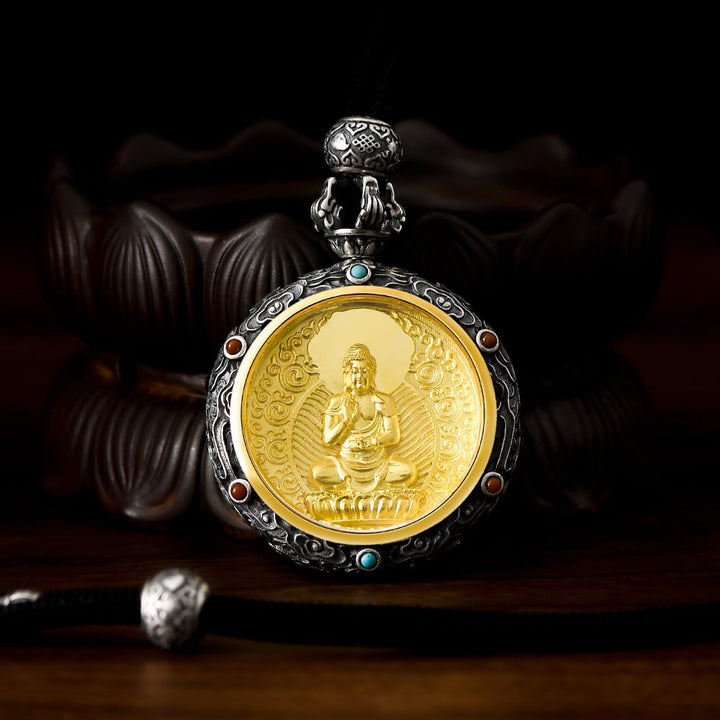 Tibetan Birth Buddha Pure Silver Agate Turquoise Protection Pendant - BuddhaEnergyHealing