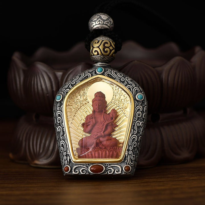 Tibetan Birth Buddha Pure Silver Agate Turquoise Protection Pendant - BuddhaEnergyHealing