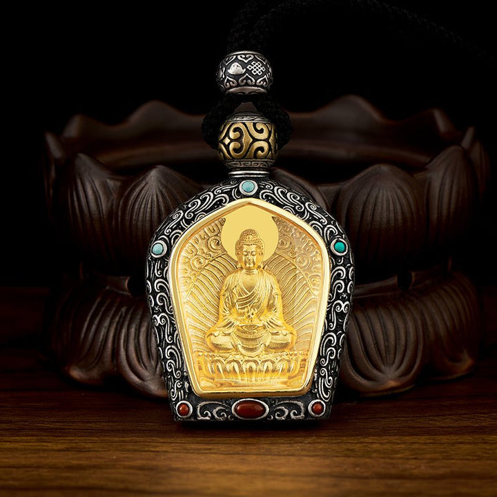 Tibetan Birth Buddha Pure Silver Agate Turquoise Protection Pendant - BuddhaEnergyHealing