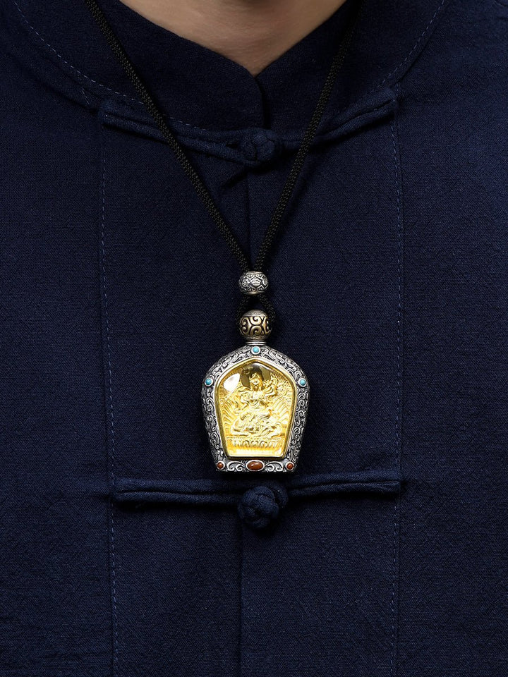 Tibetan Birth Buddha Pure Silver Agate Turquoise Protection Pendant - BuddhaEnergyHealing