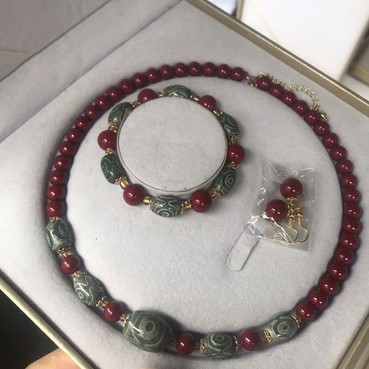 Tibetan Cinnabar Dzi Bead Suit Protection Energy - BuddhaEnergyHealing