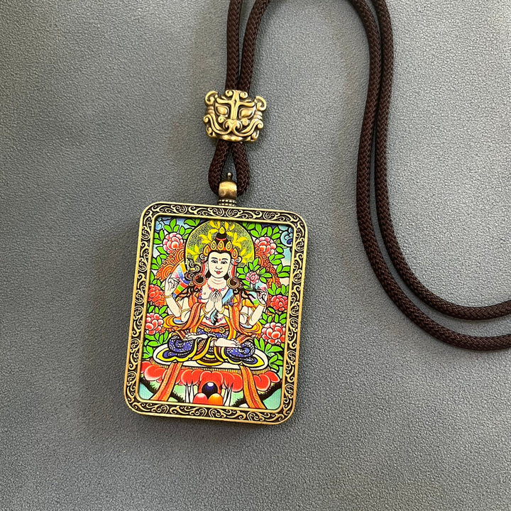 Tibetan Ethnic Thangka Pendant Protection Energy Necklace - BuddhaEnergyHealing
