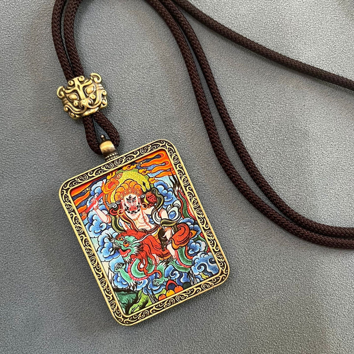 Tibetan Five - Way Wealth God Thangka Wealth Lucky Protection Pendant - BuddhaEnergyHealing