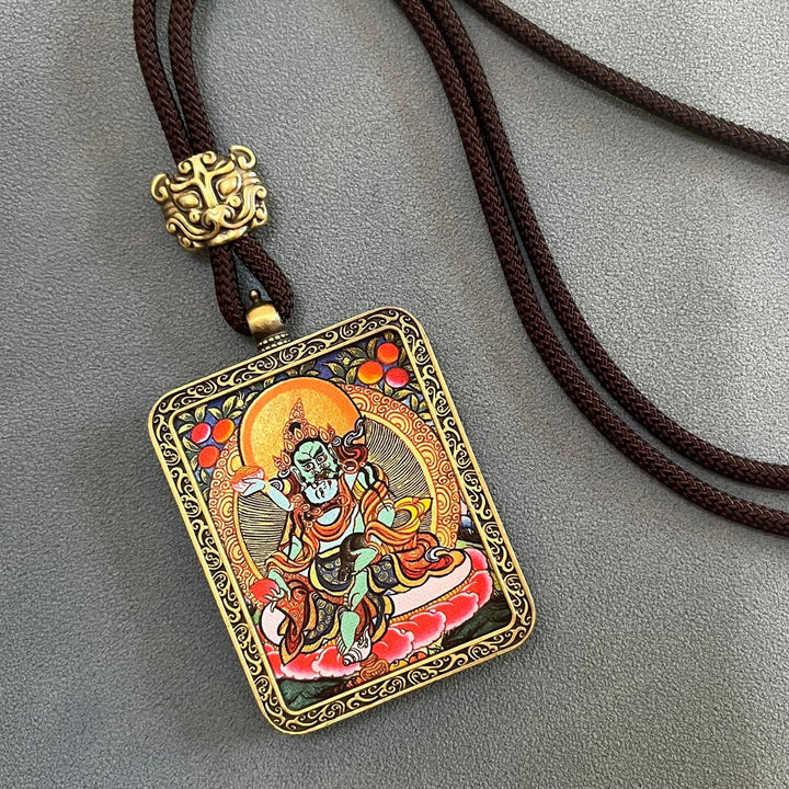 Tibetan Five - Way Wealth God Thangka Wealth Lucky Protection Pendant - BuddhaEnergyHealing