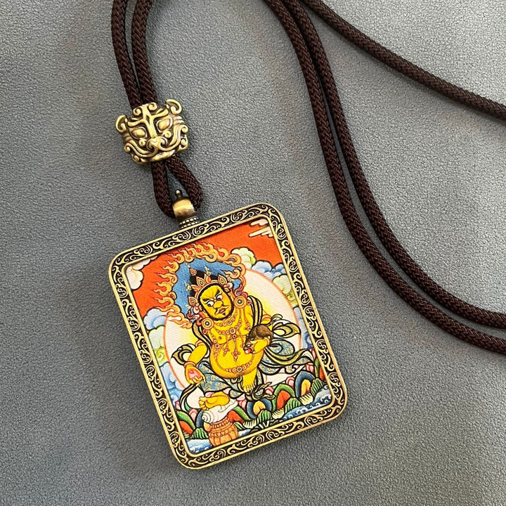 Tibetan Five - Way Wealth God Thangka Wealth Lucky Protection Pendant - BuddhaEnergyHealing