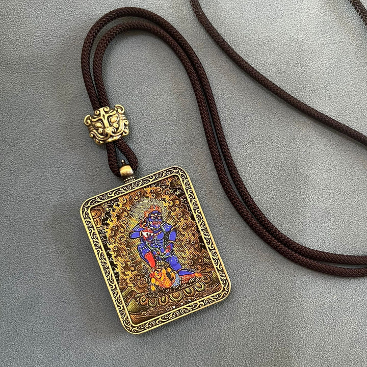 Tibetan Five - Way Wealth God Thangka Wealth Lucky Protection Pendant - BuddhaEnergyHealing