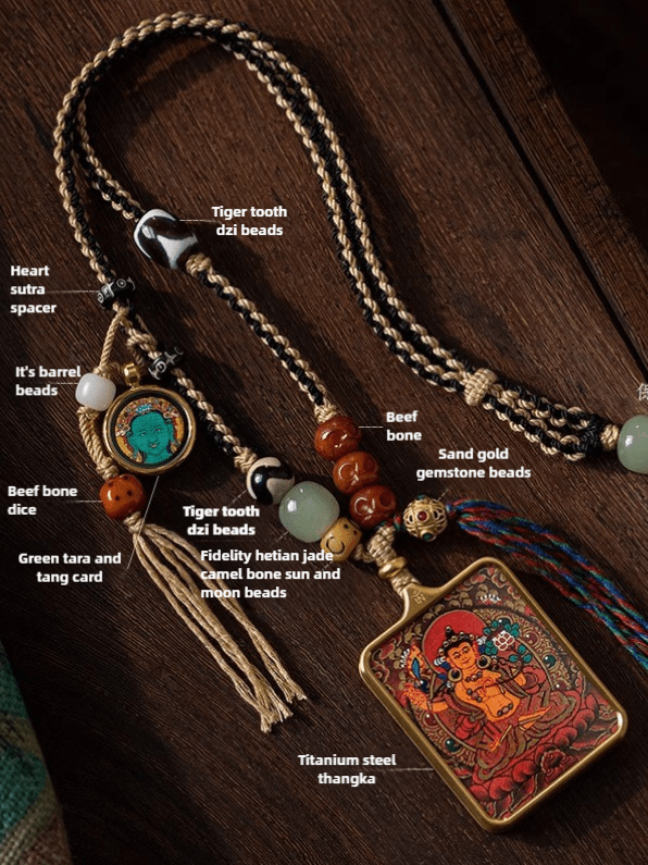Tibetan Hand - Painted Thangka Pendant Protection Energy - BuddhaEnergyHealing