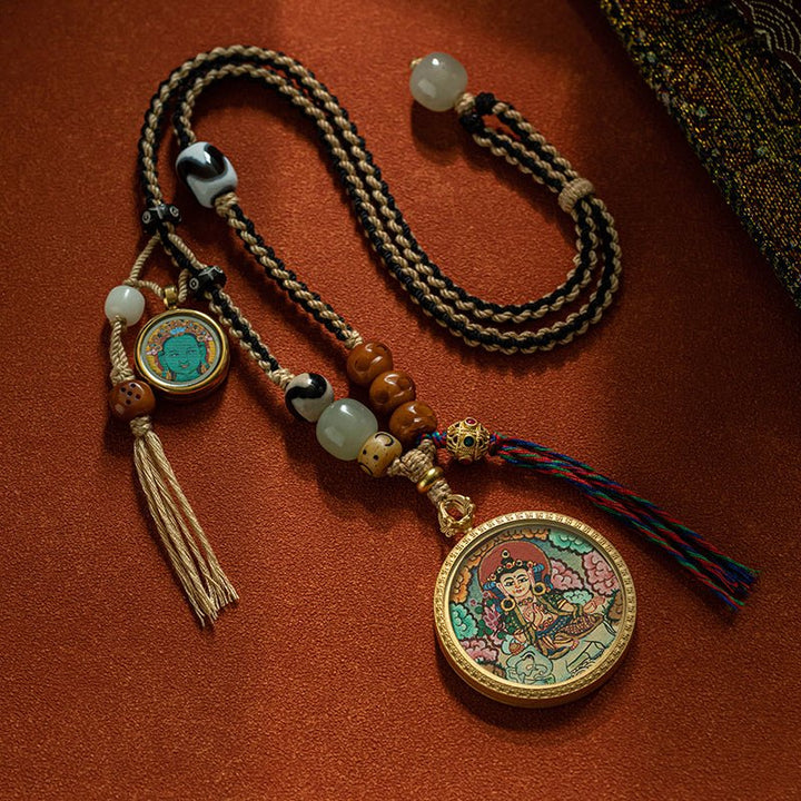 Tibetan Hand - Painted Thangka Pendant Protection Energy - BuddhaEnergyHealing