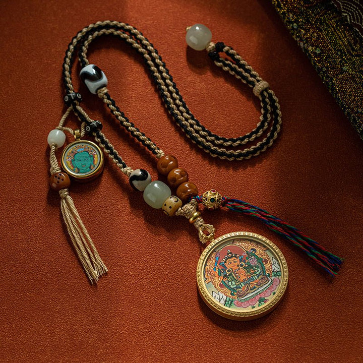 Tibetan Hand - Painted Thangka Pendant Protection Energy - BuddhaEnergyHealing