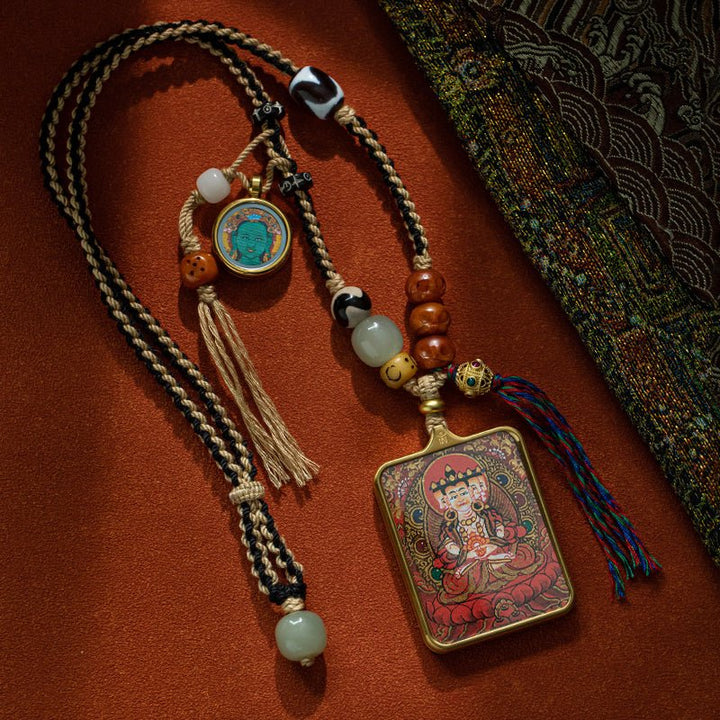 Tibetan Hand - Painted Thangka Pendant Protection Energy - BuddhaEnergyHealing