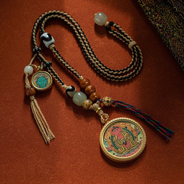 Tibetan Hand - Painted Thangka Pendant Protection Energy - BuddhaEnergyHealing