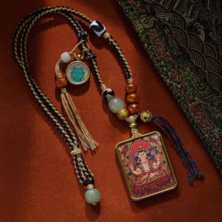 Tibetan Hand - Painted Thangka Pendant Protection Energy - BuddhaEnergyHealing