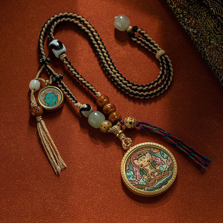 Tibetan Hand - Painted Thangka Pendant Protection Energy - BuddhaEnergyHealing